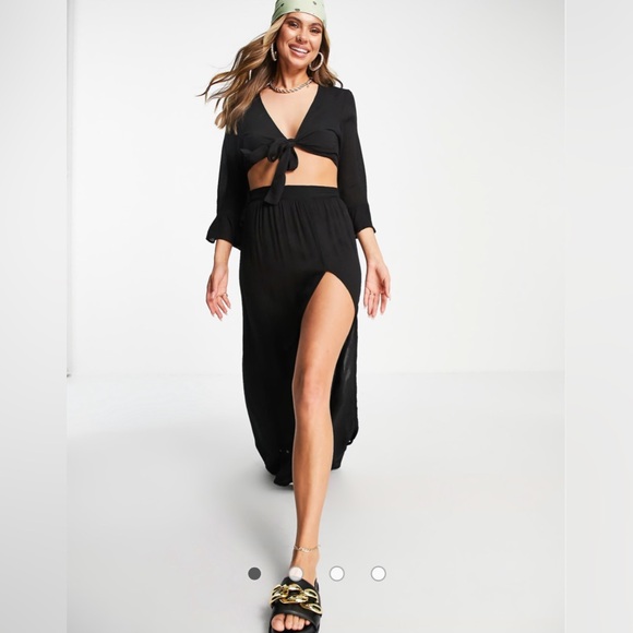 SOUTH BEACH 2-Piece Tie Front Top With Slit Maxi Skirt Set - Picture 3 of 15